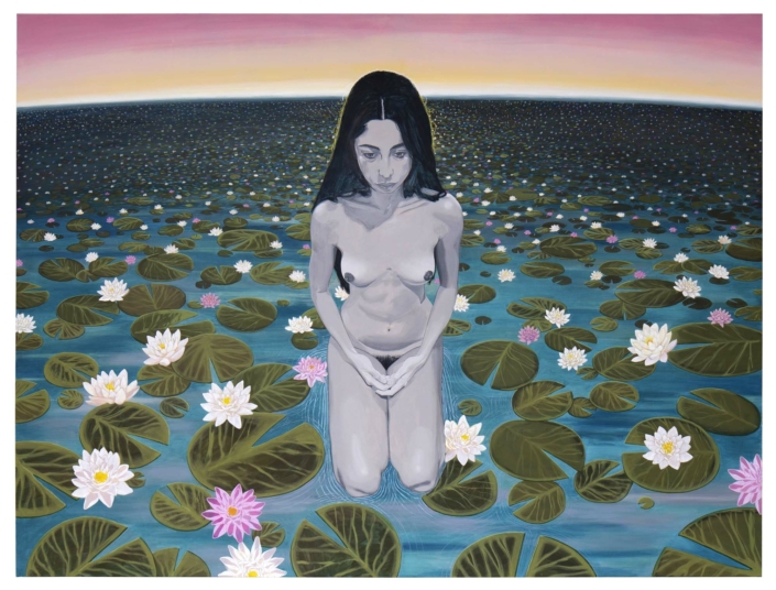 Nadia Waheed, The Last Three Months (Lilies), 2020, Acrylic on canvas, 96" x 72"