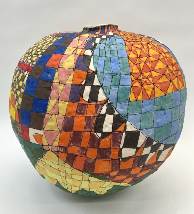 Brittany Mojo, Mismatch, 2026, Stoneware, underglaze, 19″ x 17.5″ x 17.5″