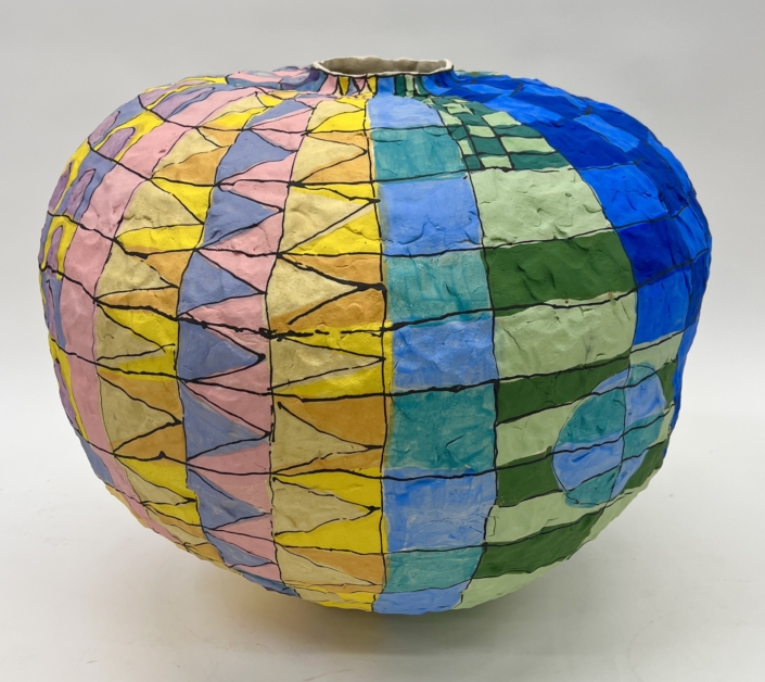 Brittany Mojo, Sunny, 2026, Stoneware, underglaze, 17″ x 16.5″ x 16.5″