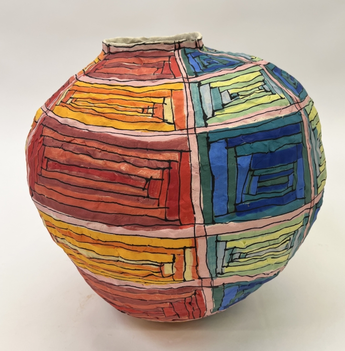 Brittany Mojo, Block, 2026, Stoneware, underglaze, 15″ x 13″ x 14″