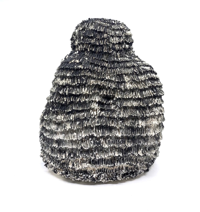 Donté Hayes, Eraser, 2025, Porcelain with black slip, 9.75″ x 8″ x 7″