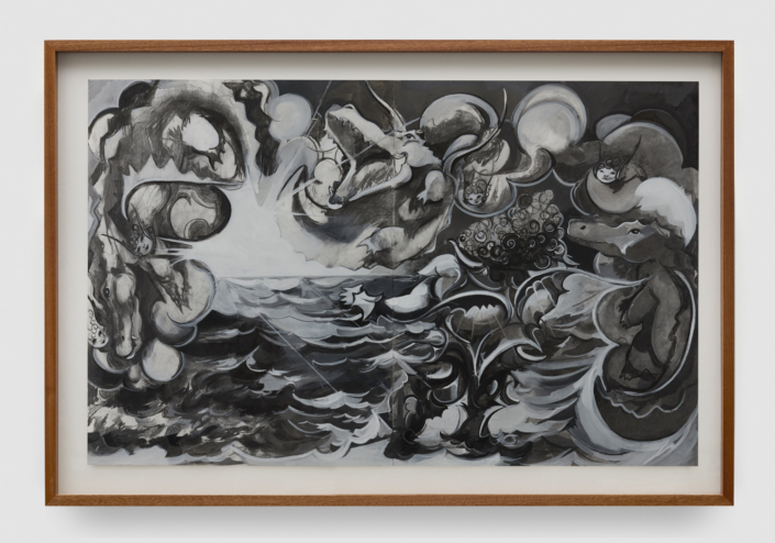 Asif Hoque, The Spark, 2025, Charcoal and gouache on paper, 29″ x 43″ (framed)