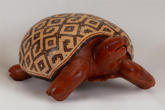 Celia Vásquez Yui, White Large Turtle, 2022, Coil-built pre-fire slip-painted clay and vegetal resins, 11.75″ x 19.5″ x 24.5″