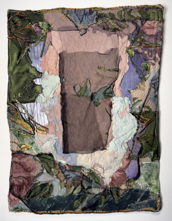 Daniela Gomez Paz, Fuente del ser, Fertile grounds, 2026, Handmade paper, acrylic paint, and assorted fabrics with embroidered and sewn elements, 14.25″ x 10.5