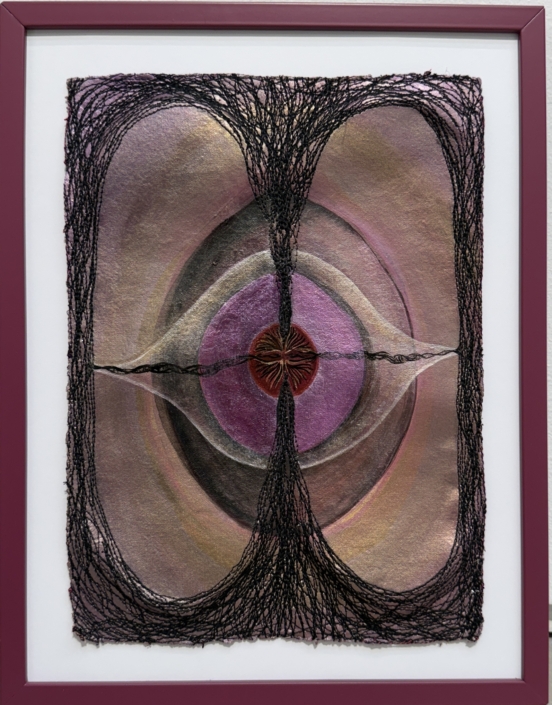 Daniela Gomez Paz, Threaded to the Universe 9, 2026, Cotton paper with sewn elements and acrylic paint, 14.5″ x 11.5″ x .25″