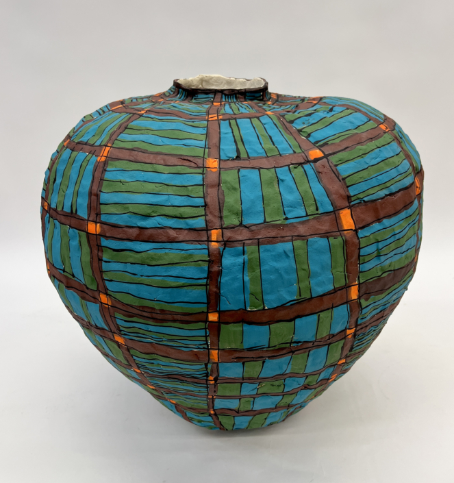 Brittany Mojo, Green and Blue, 2026, Stoneware, underglaze, 16.5″ x 15.5″ x 15″