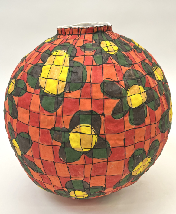 Brittany Mojo, Daisy Check, 2026, Stoneware, porcelain slip, underglaze, 16″ x 13″ x 13″