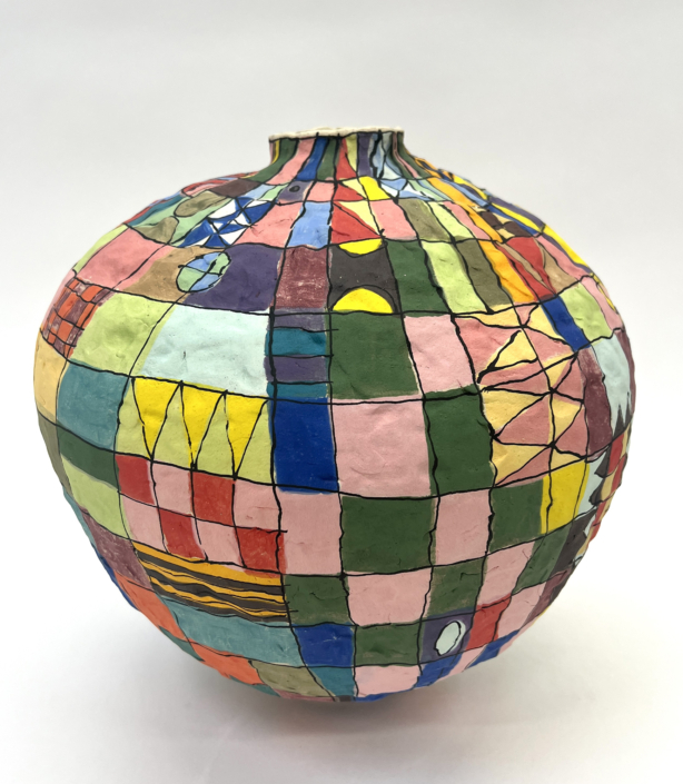 Brittany Mojo, Quilt (View 2), 2026, Stoneware, underglaze, 13″ x 11.5″ x 11.5″