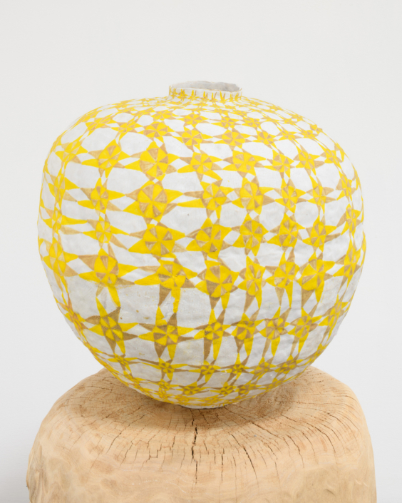 Brittany Mojo, The Sun Still Shines, 2024, Stoneware, porcelain slip, underglaze, 17.5″ x 15″ x 15″