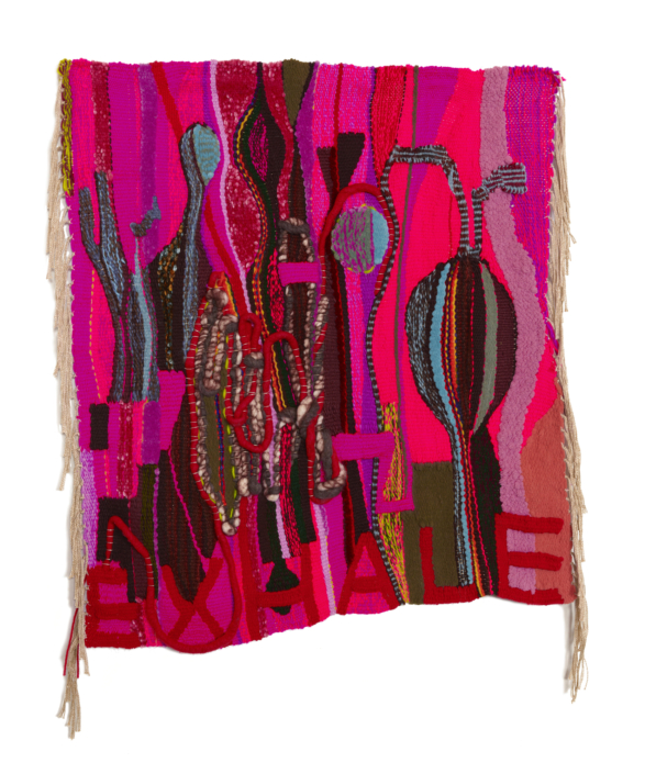 Terri Friedman, EXHALE, 2021, Cotton, wool, acrylic and chenille fibers, 36″ x 30″