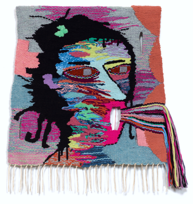 Terri Friedman, Atonal, 2023, Cotton, acrylic, wool, chenille, metallic fibers, 22″ x 22″