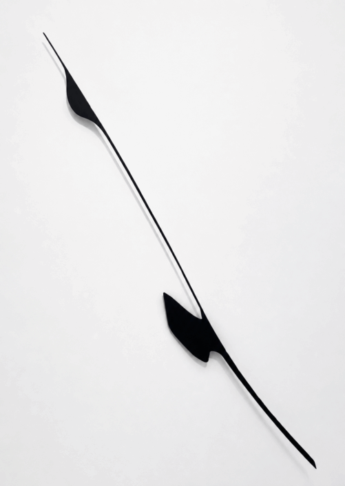 Joyce Billet, L’envolée (Stem 1), 2026, Etched and painted mahogany, 68.25″ x 5.5″ x 3″