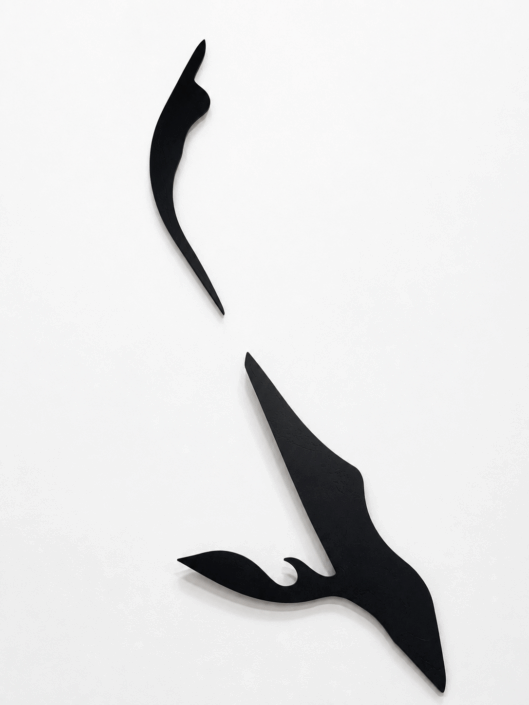 Joyce Billet, L’envolée (Composition 4), 2026, Etched and painted mahogany, 50″ x 20″ x 1.5″