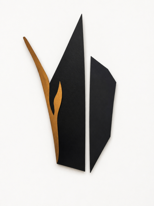 Joyce Billet, Composition 1, 2026, Etched and painted mahogany, 38″ x 28″ x 2.6″
