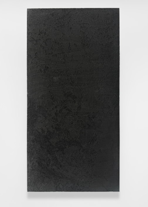 Joyce Billet, Flow (Black), 2026, Oil in etched birch wood, 35″ x 17.75 x .75″”
