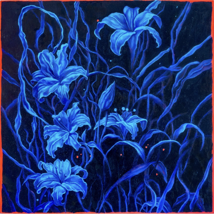 Hannah Banciella, No quiero que sepan mis penas, 2025, Oil on wood panel, 12″ x 12″ x 1.5″