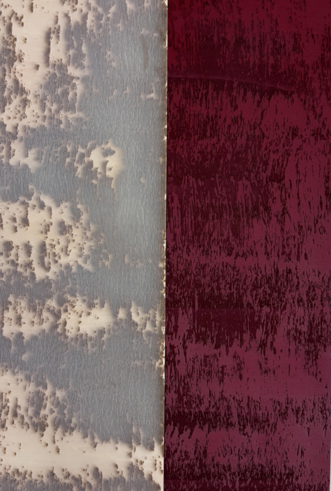 Joyce Billet, Dichotomy (Red), 2025, Oil on etched basswood, 36″ x 24″ x 1.5″