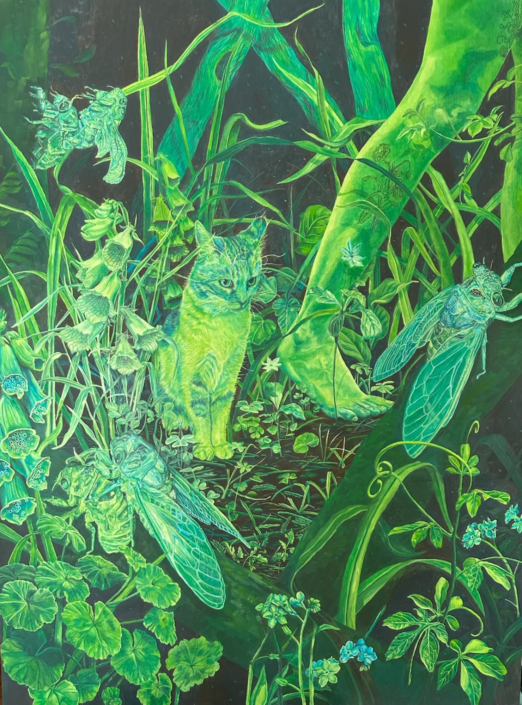 Hannah Banciella, This kind of stuck is forever, 2026, Oil on wood panel, 48″ x 36″
