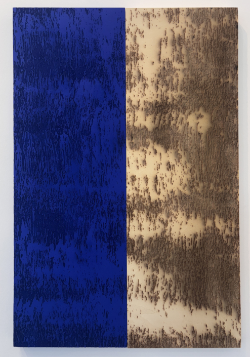 Joyce Billet, Dichotomy (Blue), 2025, Oil on etched basswood, 36″ x 24″ x 1.5″