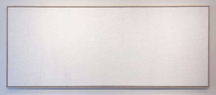 Joyce Billet, Traces in White, 2026, Oil in etched birch wood, 45.75″ x 113.5″
