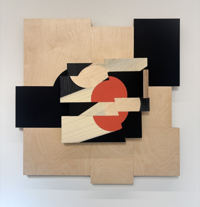Ernesto Garcia Sanchez, Acople 5 ( variación de cuadrados y cilindros), 2026, Acrylic and crayon on plywood, 25.5″ x 23.5″