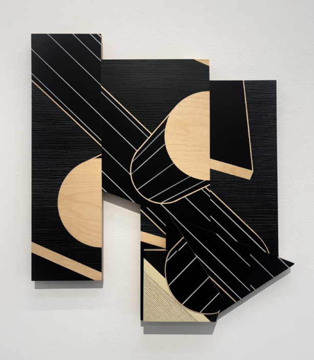 Ernesto Garcia Sanchez, Descomposiciòn de cilindros, 2026, Acrylic and crayon on plywood, 27.5″ x 25″