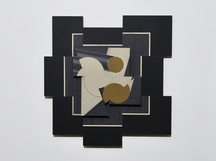 Ernesto Garcia Sanchez, Acople 4 ( variación de cuadrados y cilindros), 2026, Acrylic and crayon on plywood, 25.5″ x 23.5″