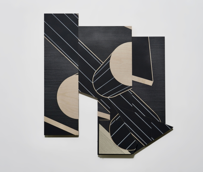 Ernesto Garcia Sanchez, Descomposiciòn de cilindros, 2026, Acrylic and crayon on plywood, 27.5″ x 25″