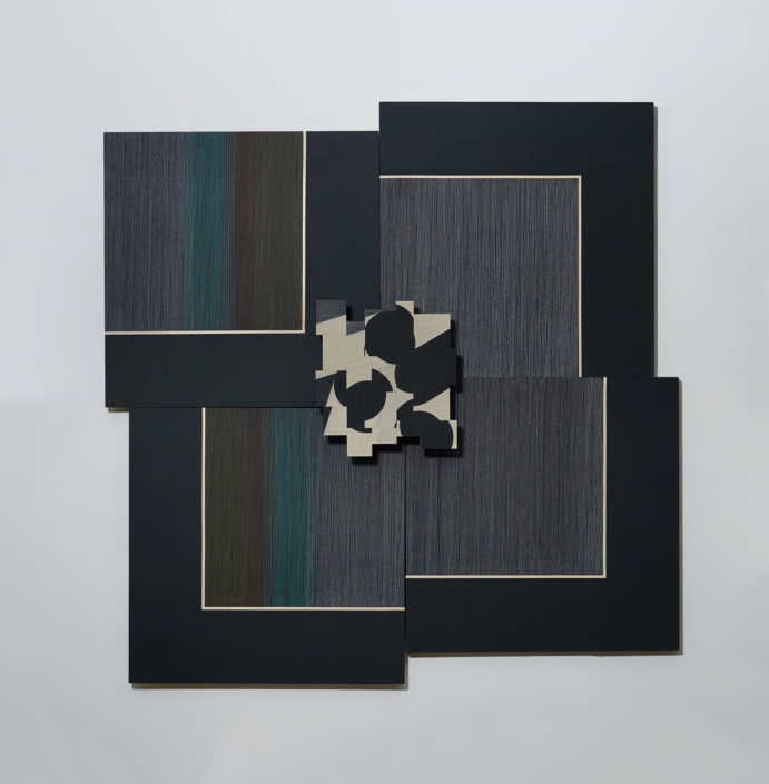 Ernesto Garcia Sanchez, Acople 1 (polìptico 1), 2026, Acrylic and crayon on plywood, 50″ x 50″