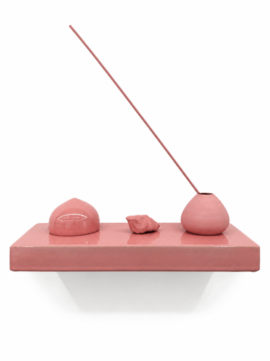 Marie Herwald Hermann, Porcelain, stoneware, and glass, 2026, Porcelain, stoneware, and glass, 17″ x 19″ x 7″.