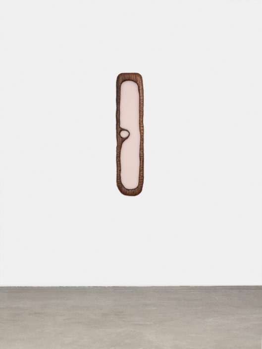 Marie Herwald Hermann, Before my background, 2026, Mahogany and resin, 45″ x 14″ x 3″. Photography by Travis Roozée